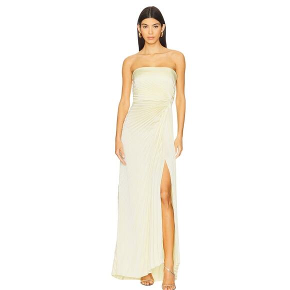 ALC pleated Layla evening dress gown Canary light green size 6/8 - Picture 2 of 13